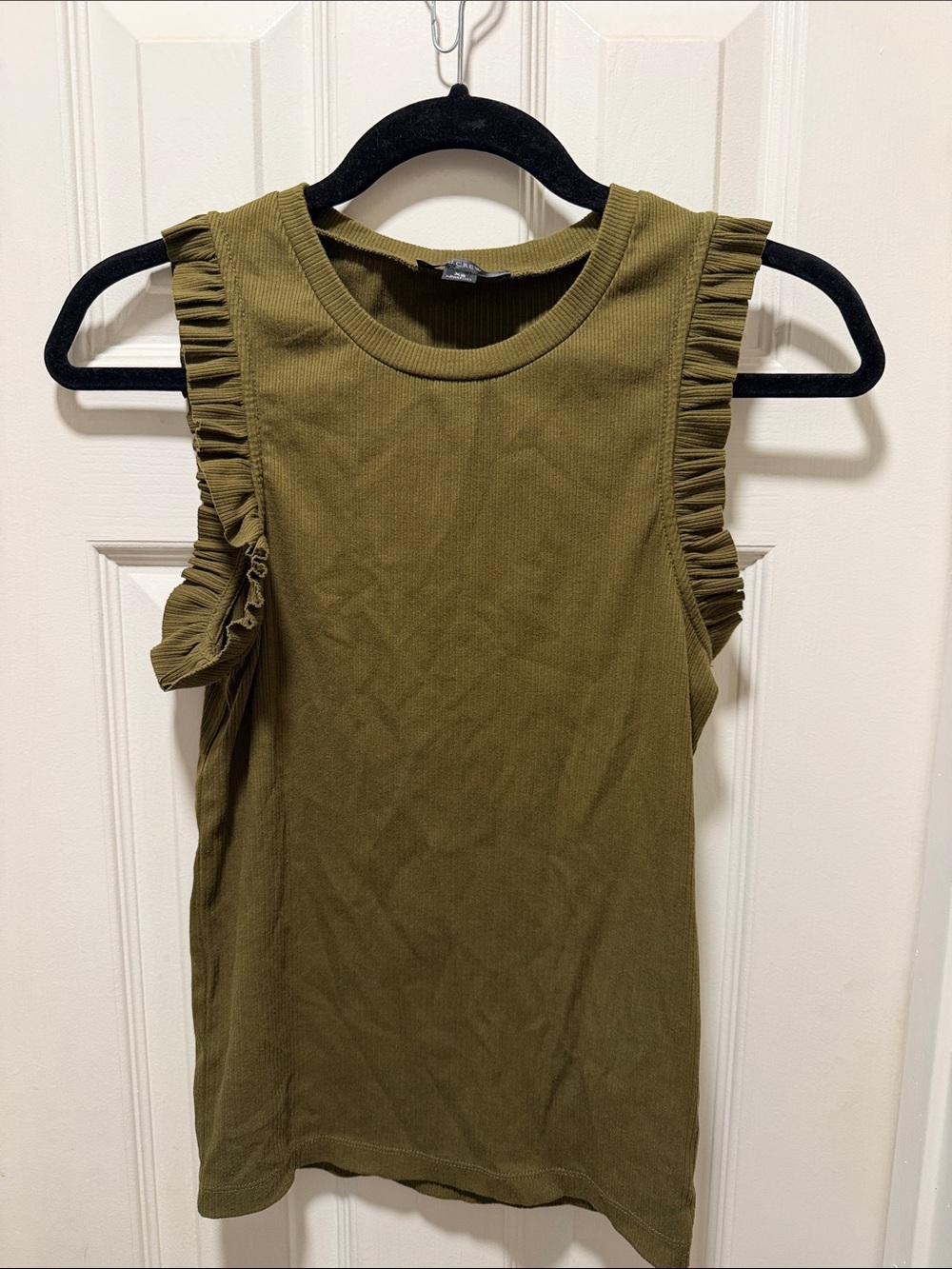 J. Crew Olive Green Ruffle Sleeve Ribbed Tank
